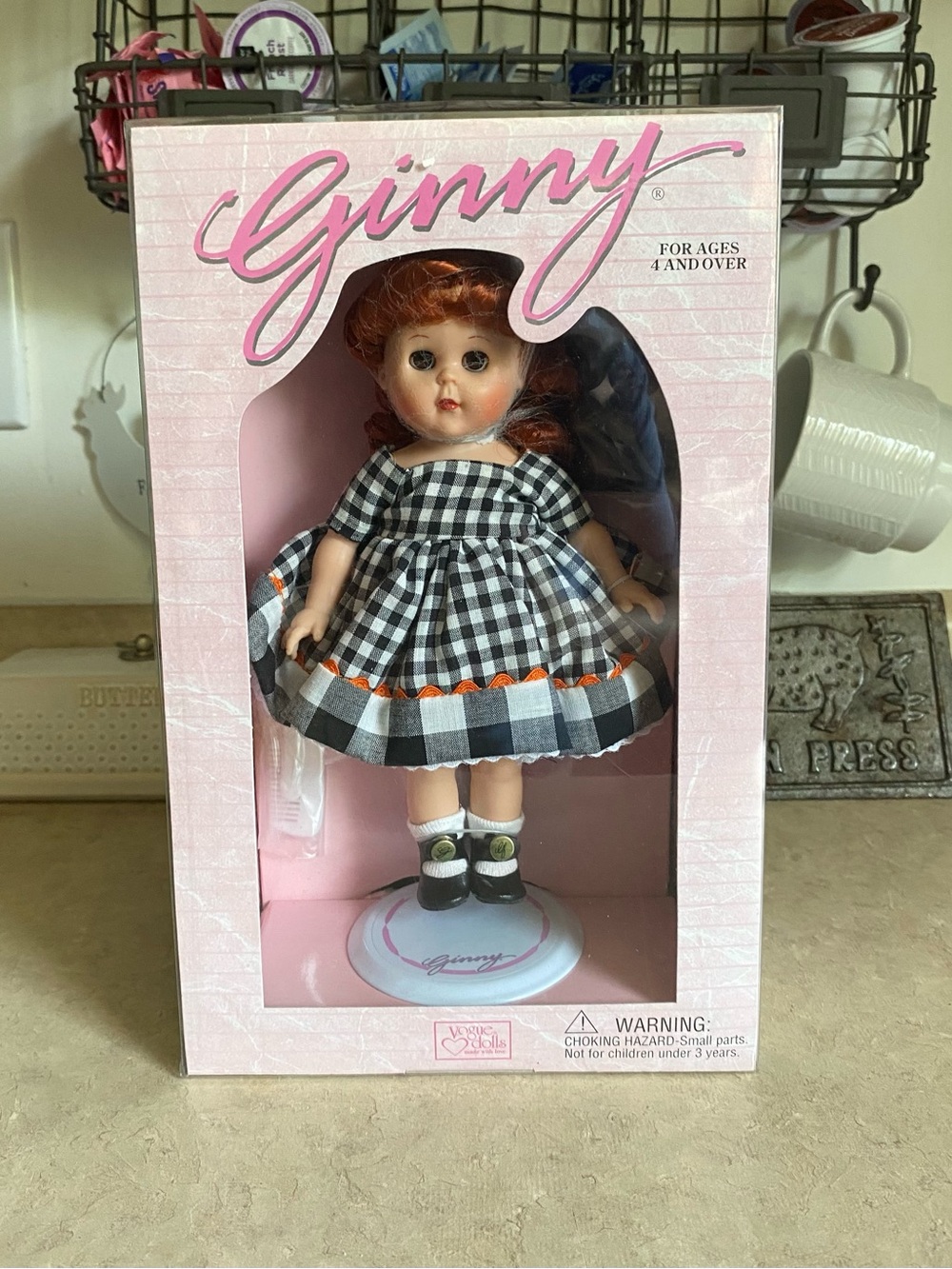 New Vintage Vogue Doll 1995 Ginny Caramel Apples  8" Vinyl Posable Doll W Stand